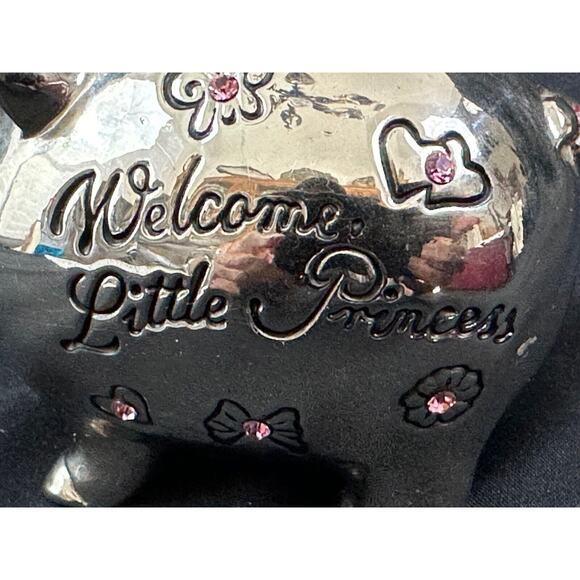 MUD PIE "Welcome Little Princess" Silver with Pink Jewels Vintage Piggy Bank - Picture 3 of 12